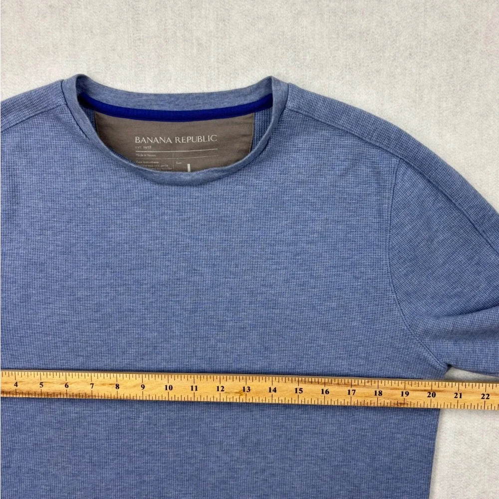 Banana Republic Shirt Mens Large Blue Heather Waffle Knit Crew Long Sleeve L